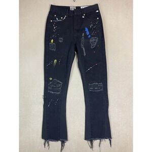 Galery Dept Jeans Mens M Black Retro Patchwork Ripped Raw Hem Flared Leg Denim